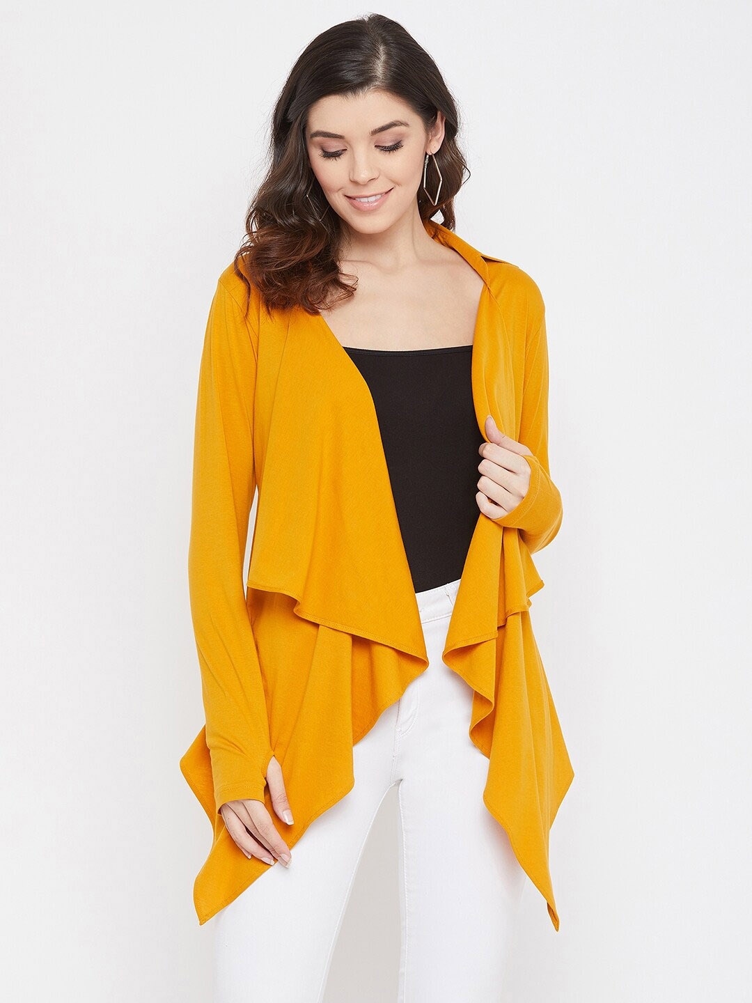 

Hypernation Women Pure Cotton Long Sleeves Shrug, Yellow