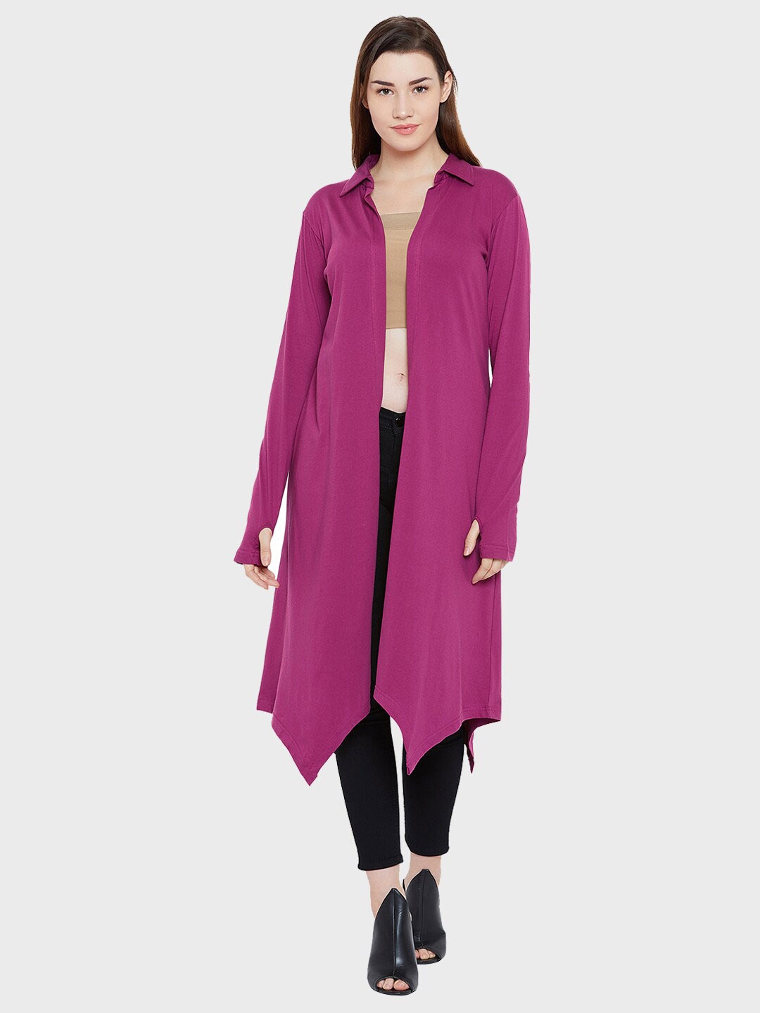 

Hypernation Women Pure Cotton Longline Shrug, Magenta