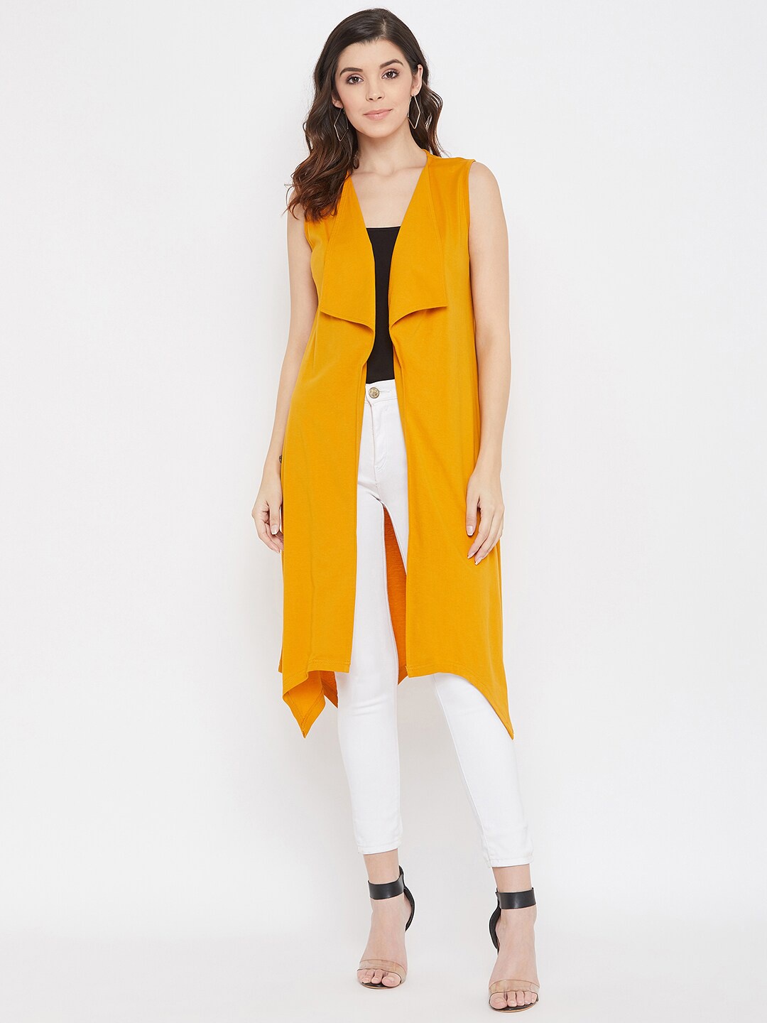 

Hypernation Women Pure Cotton Solid Longline Shrug, Yellow