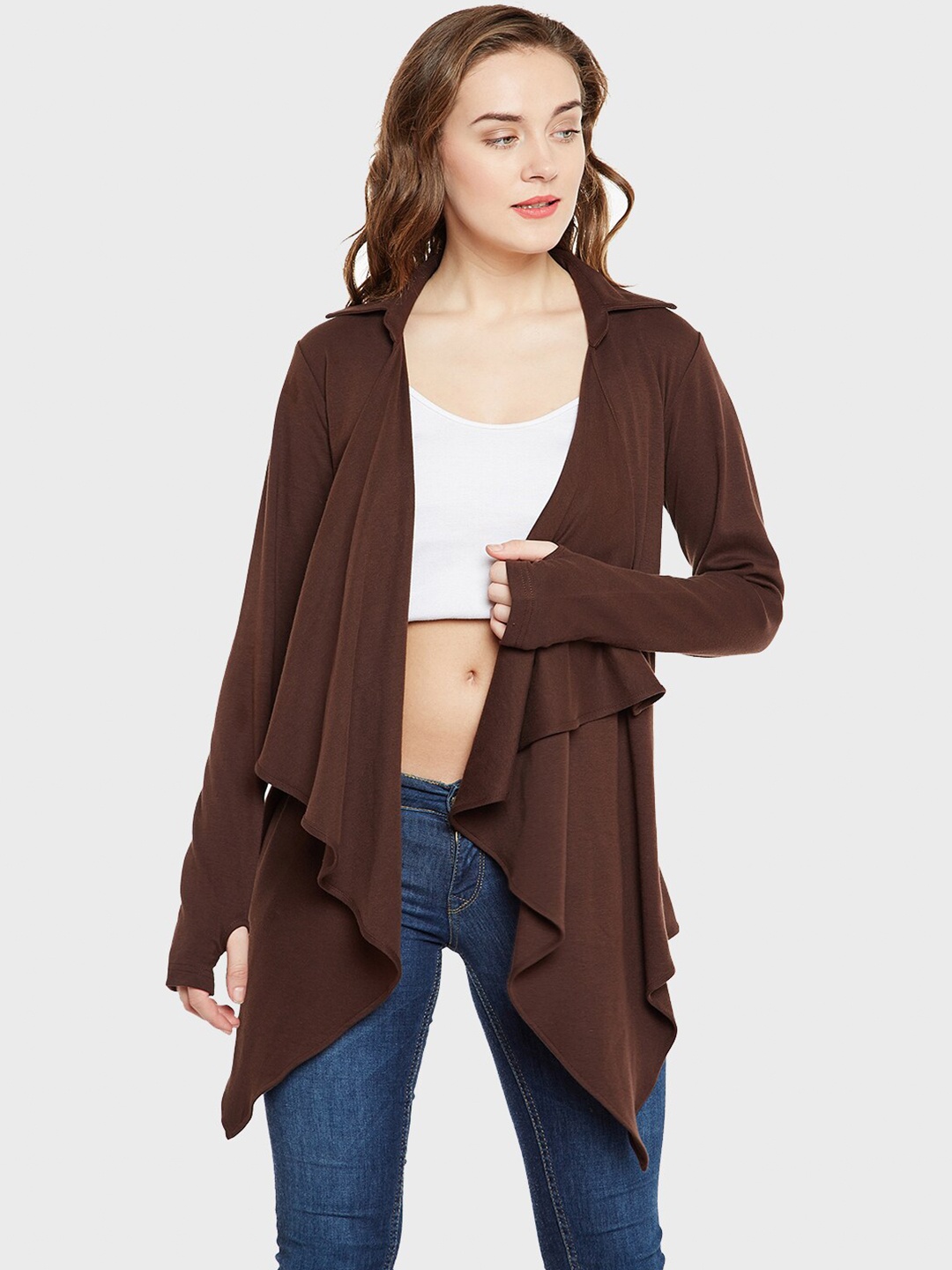 

Hypernation Women Pure Cotton Solid Shrug, Brown