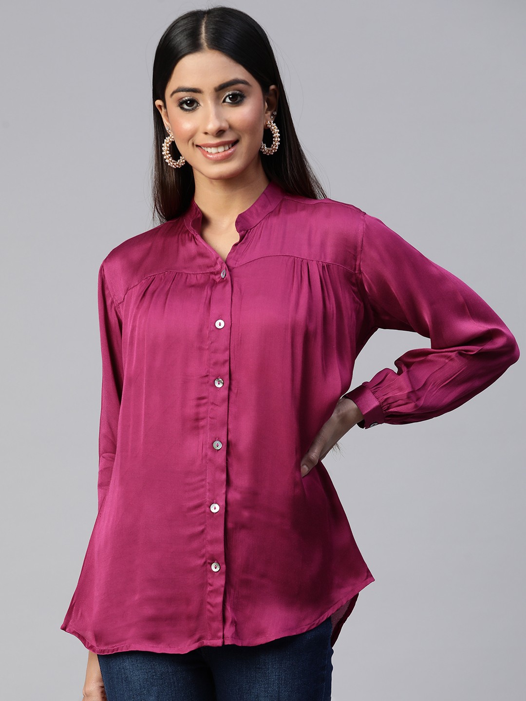 

Vasudha Women Modern Solid Regular Fit Casual Shirt, Pink
