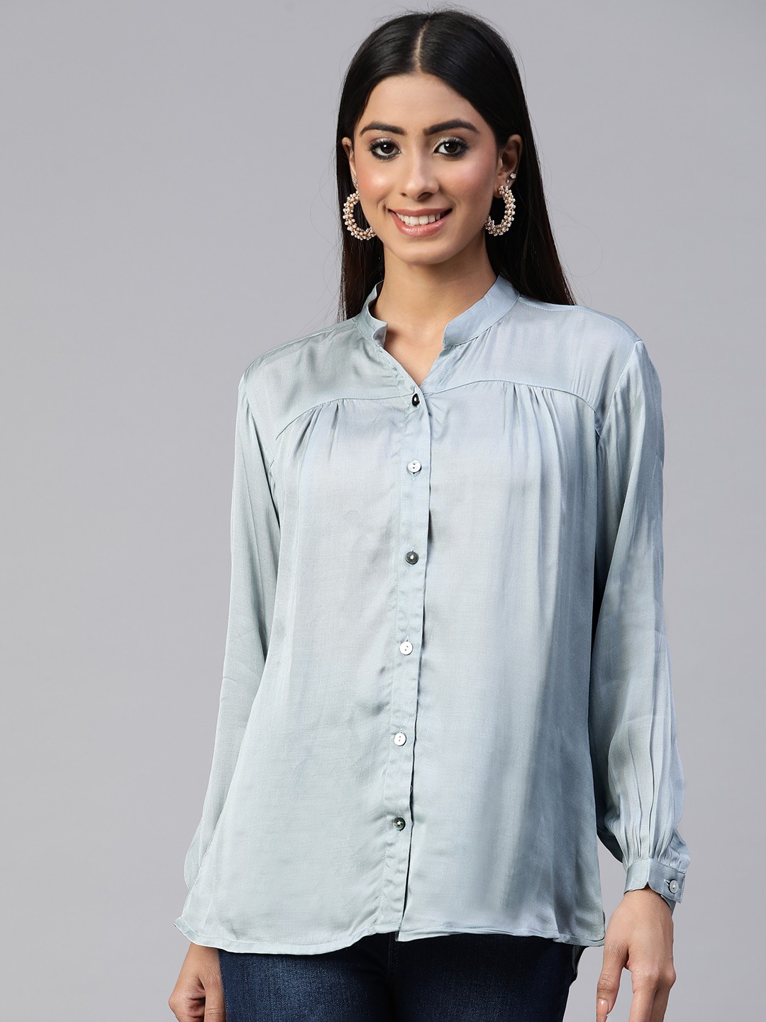 

Vasudha Women Modern Solid Regular Fit Casual Shirt, Grey
