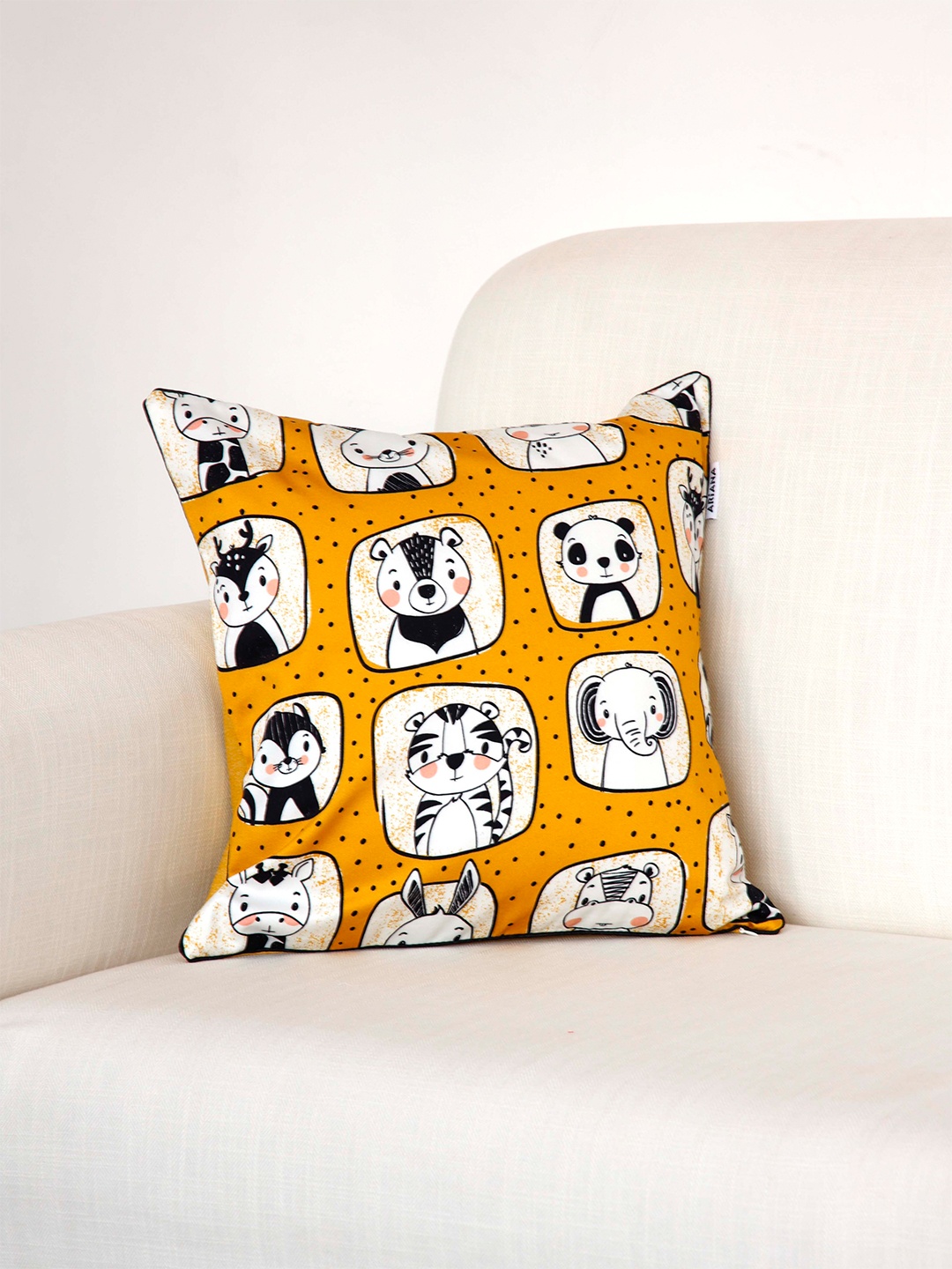 

Ariana Mustard & White Cartoon Characters Printed Square Cushion Cover