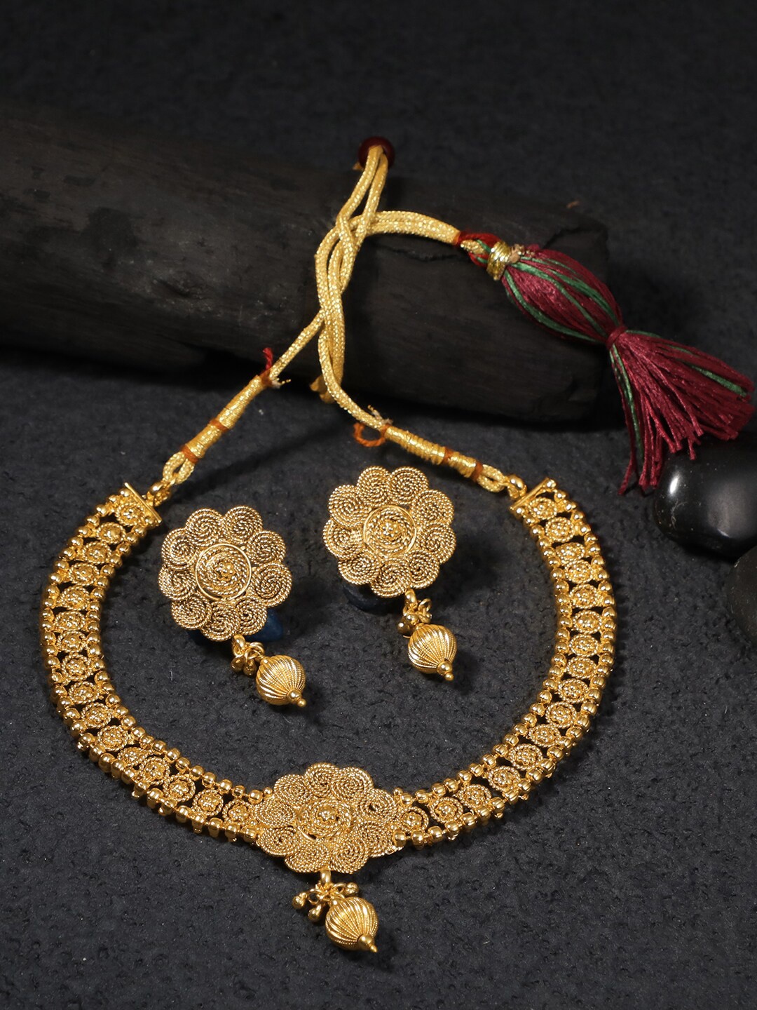 

Adwitiya Collection Gold-Plated Copper Antique Jewellery Set