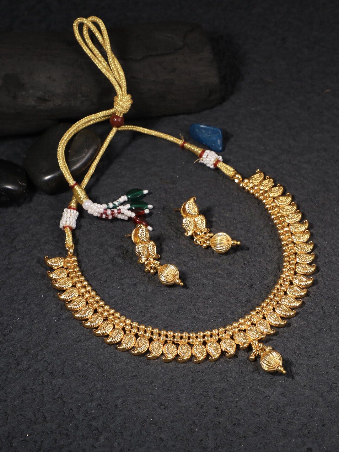 

Adwitiya Collection Gold-Plated Beaded Antique Jewellery Set