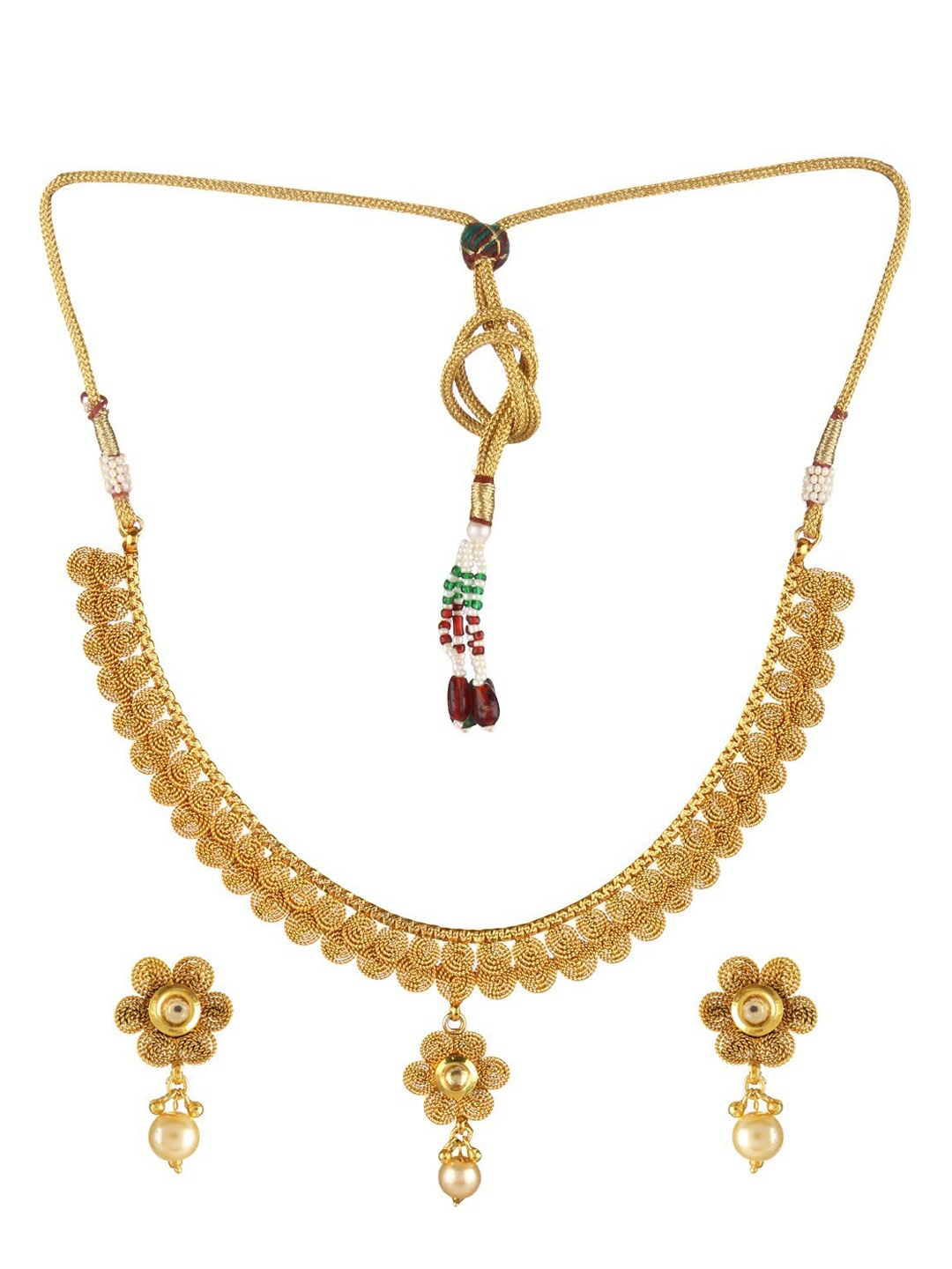 

Adwitiya Collection Copper Gold-Plated & Pearl Antique Jewellery Set