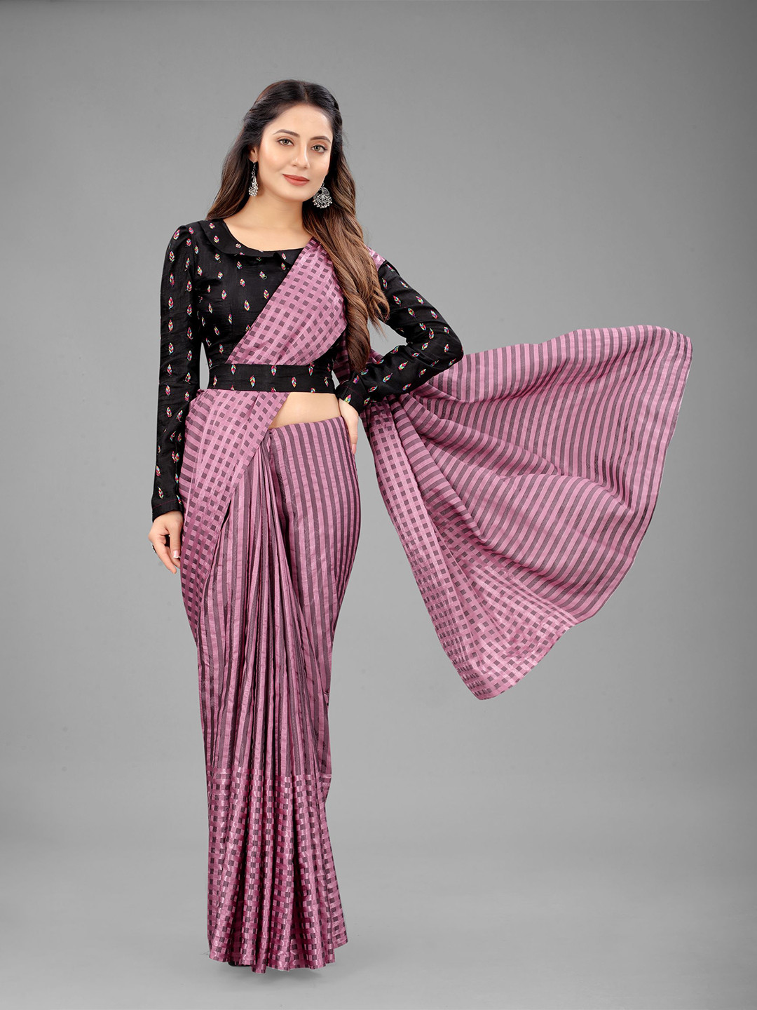 

Rangrasiya Corporation Striped Satin Ikat Saree, Pink
