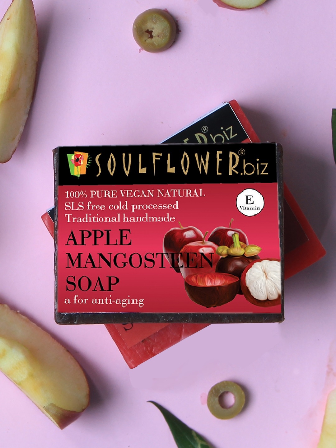 Soulflower Sustainable Unisex Pack of 2 Handmade Apple Mangosteen Soaps, Brown