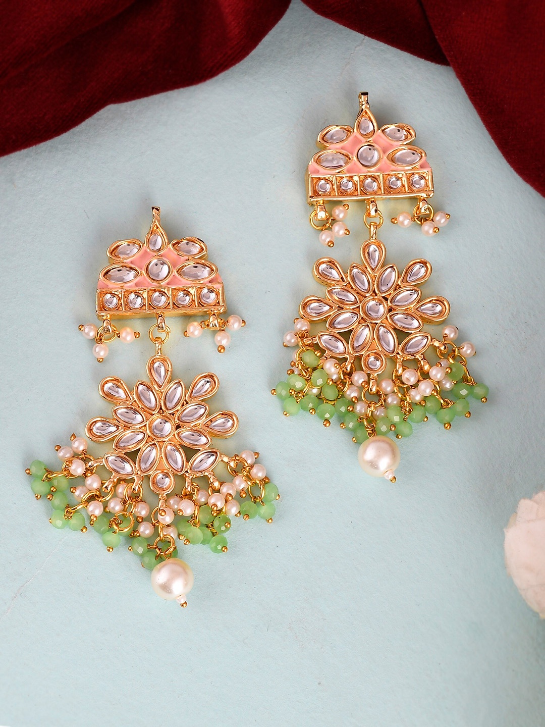

DASTOOR Gold-Plated Kundan Studded Contemporary Drop Earrings, Green