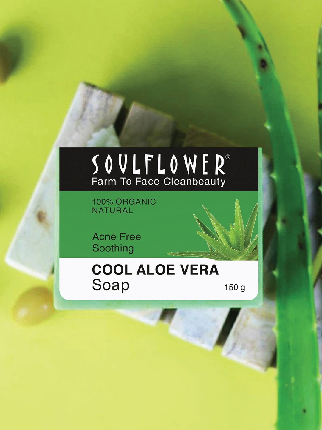 

Soulflower Set of 2 Cool Aloe Vera Soap For Acne & Irritation Free Skin with Natural Oil, Green