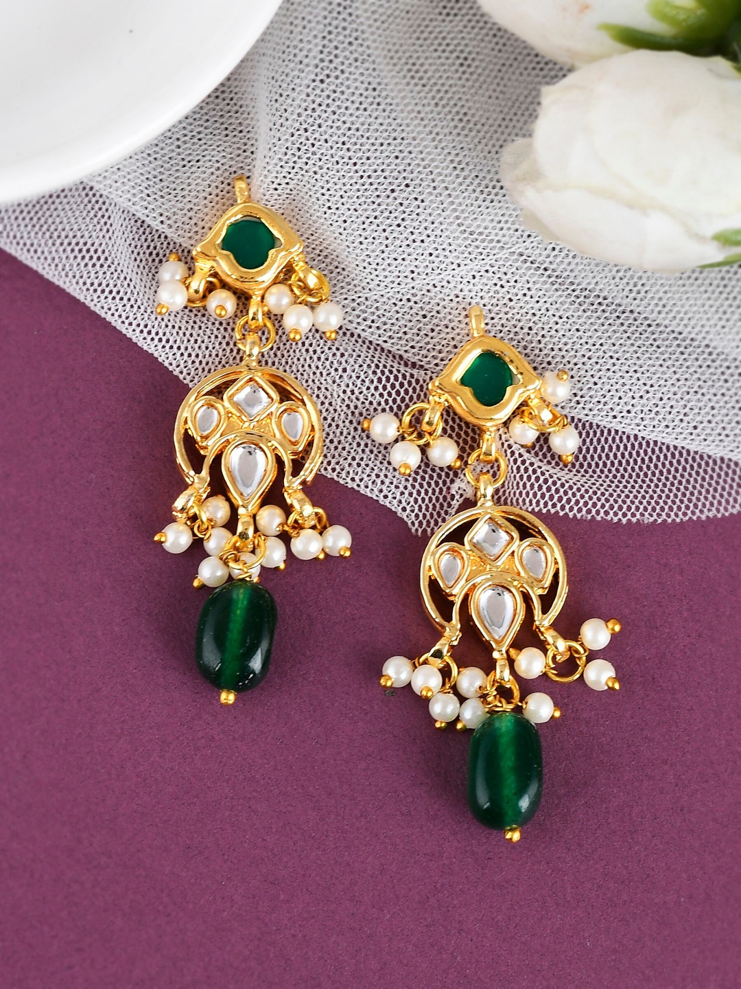 

DASTOOR Gold-Plated Contemporary Drop Earrings, Green