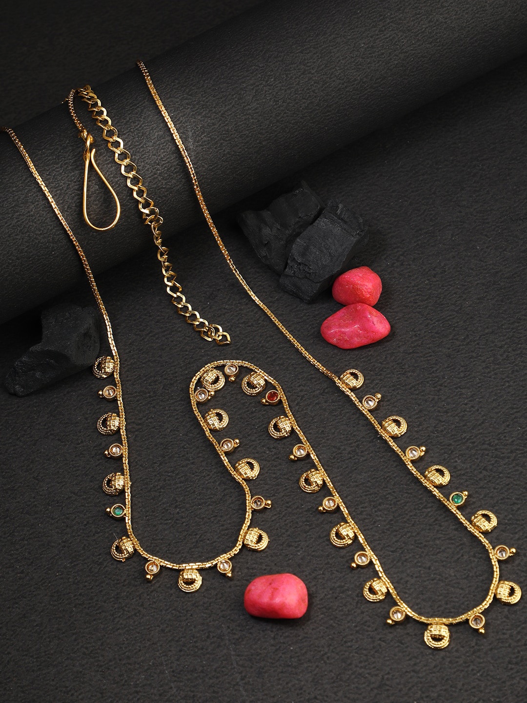

Adwitiya Collection Gold-Plated Stone-Studded Waist Chain