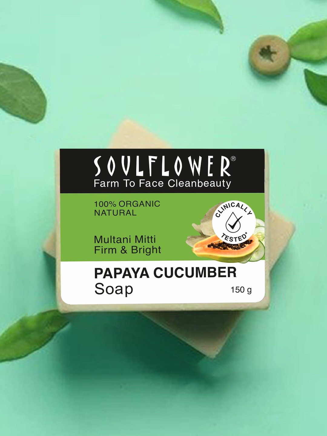 

Soulflower Pack of 2 Papaya Cucumber Soap Best Natural Make Up Remover With Natural Oil 150g, Khaki