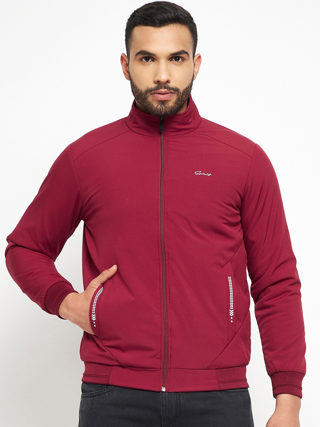 

Spirit Men Maroon Colourblocked Insulator Bomber Jacket