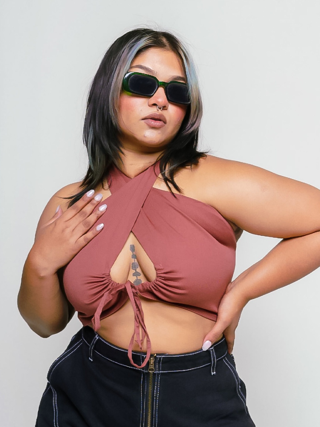 

FREAKINS Halter Neck Bralette Crop Top, Pink
