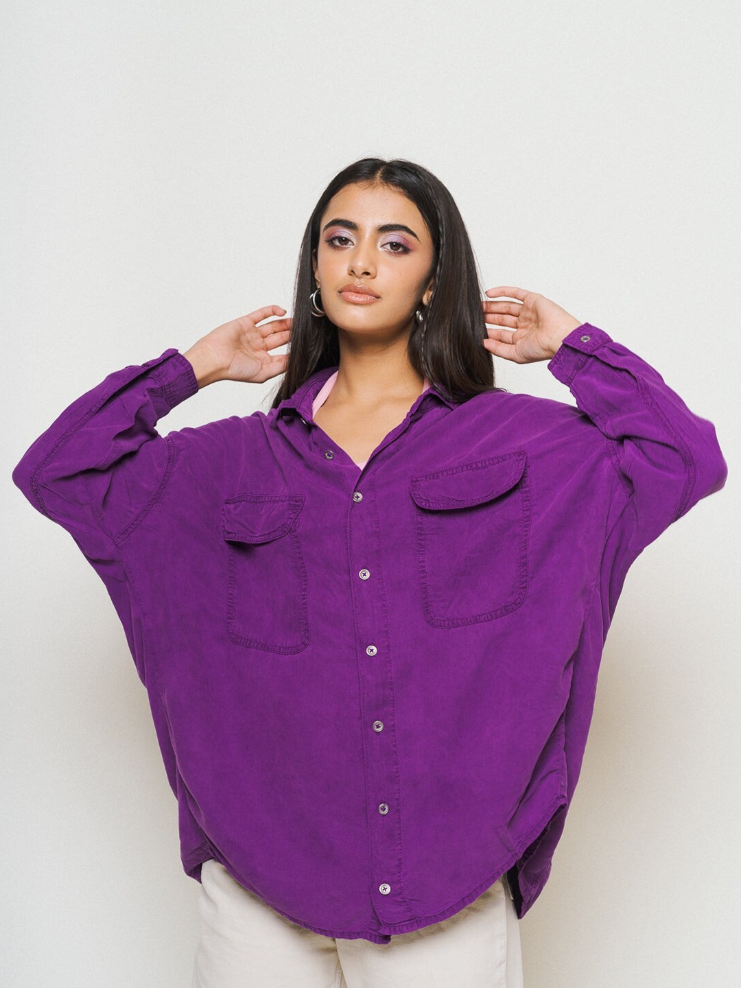 

FREAKINS Women Pure Cotton Boxy Casual Shirt, Purple