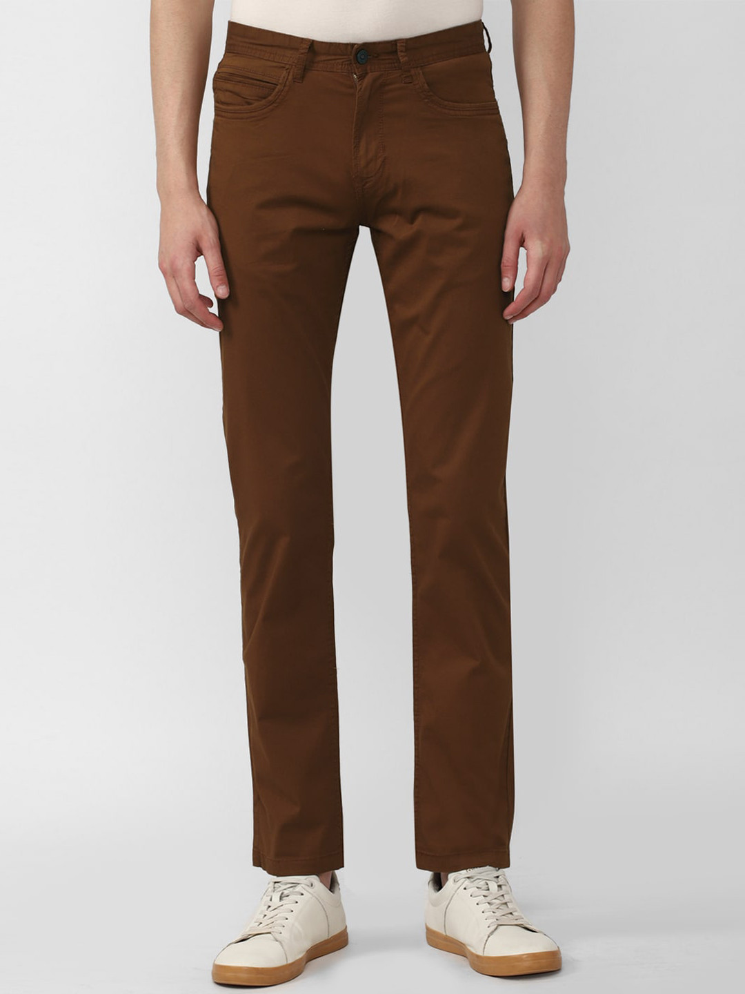 

Peter England Casuals Men Slim Fit Cotton Trousers, Brown
