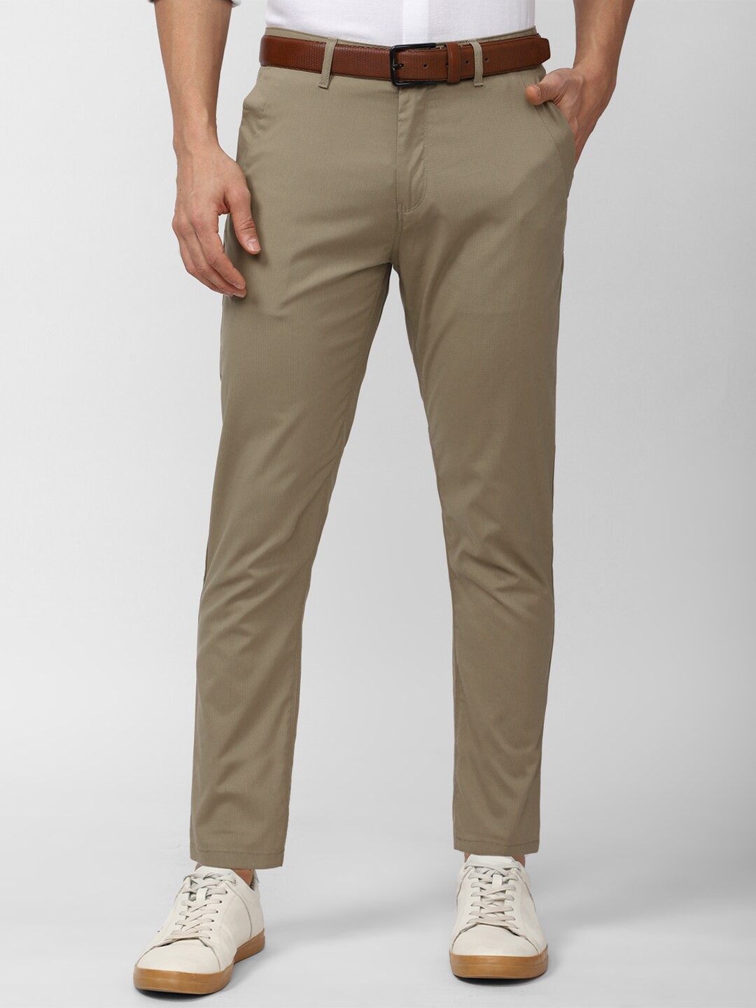 

Peter England Casuals Men Slim Fit Trousers, Olive