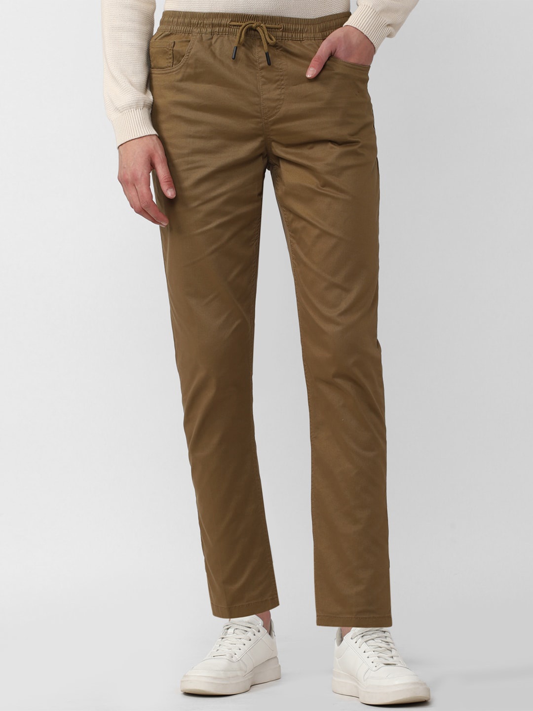 

Peter England Casuals Men Slim Fit Cotton Trousers, Brown