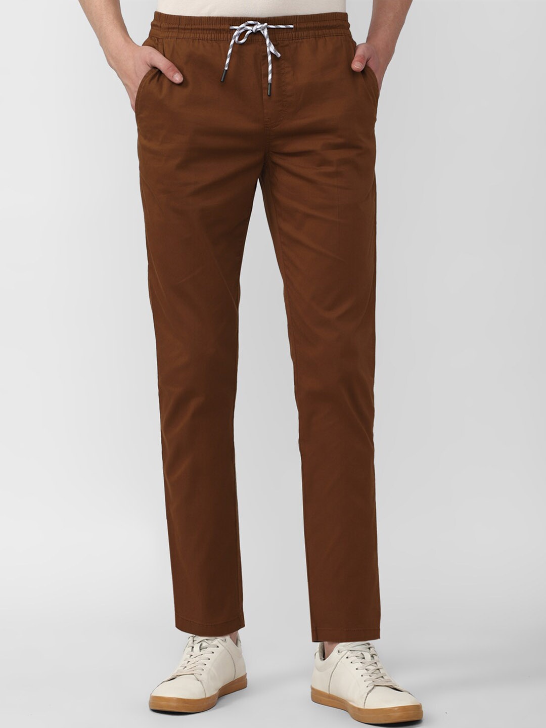 

Peter England Casuals Men Cotton Slim Fit Trousers, Brown
