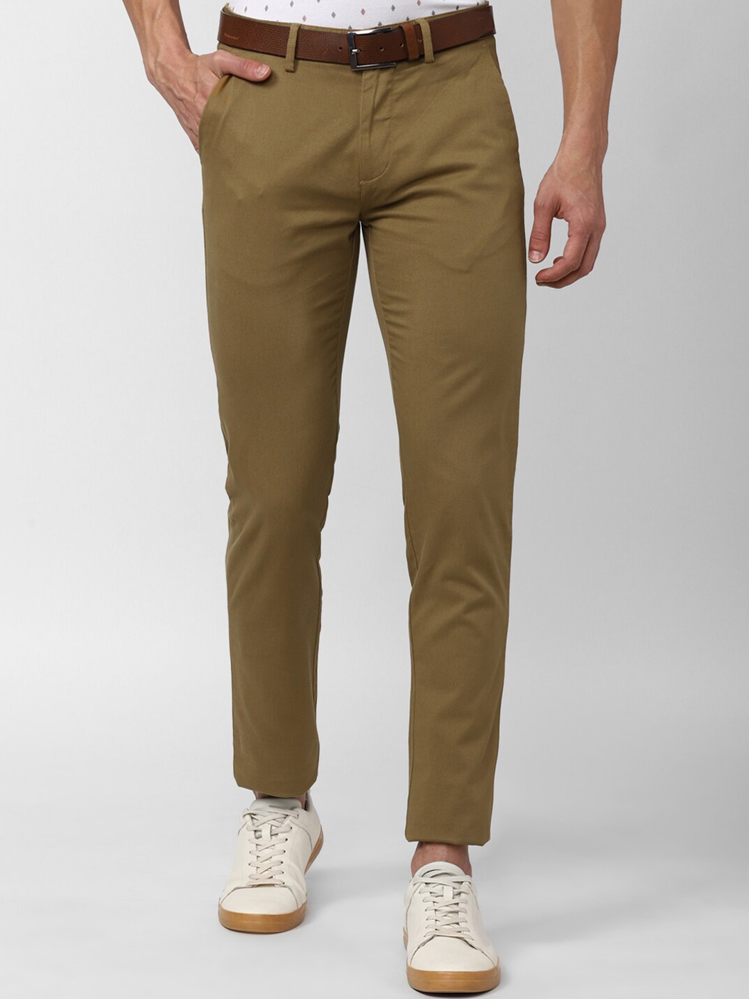 

Peter England Casuals Men Cotton Slim Fit Trousers, Olive