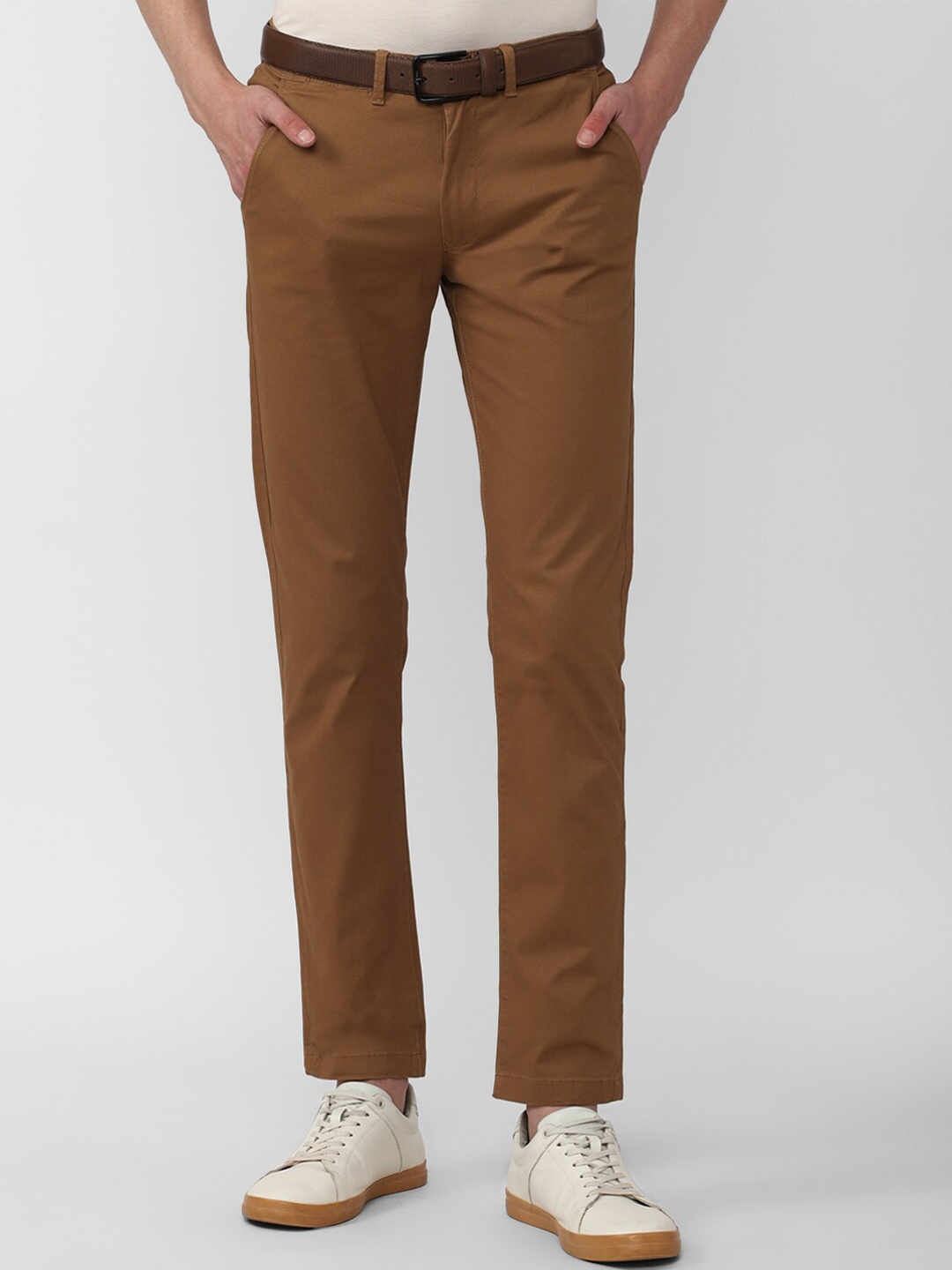 

Peter England Casuals Men Cotton Slim Fit Trousers, Brown