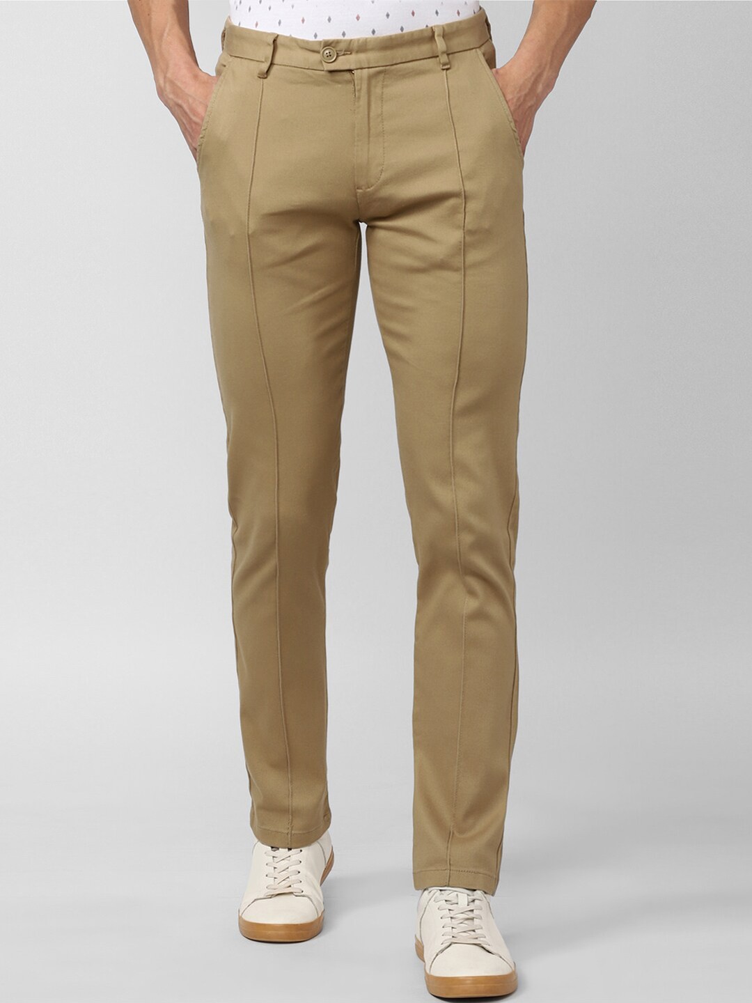 

Peter England Casuals Men Cotton Slim Fit Trousers, Khaki