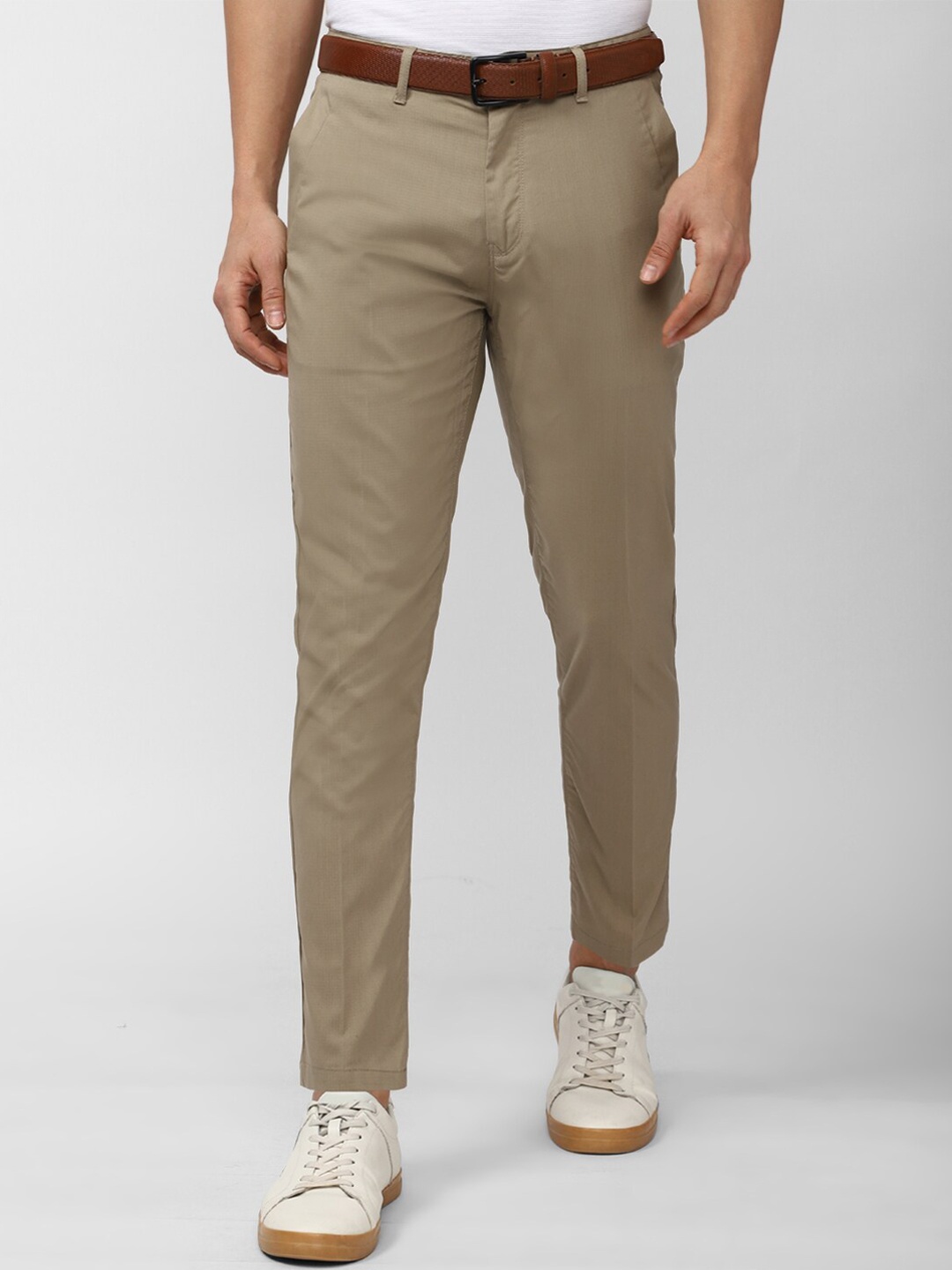 

Peter England Casuals Men Cotton Slim Fit Trousers, Beige