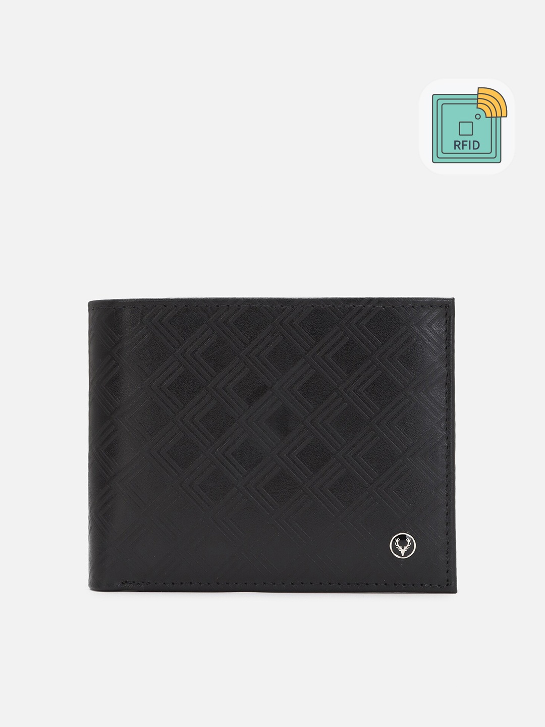 

Allen Solly Men Geometric Textured Leather Two Fold Wallet, Black