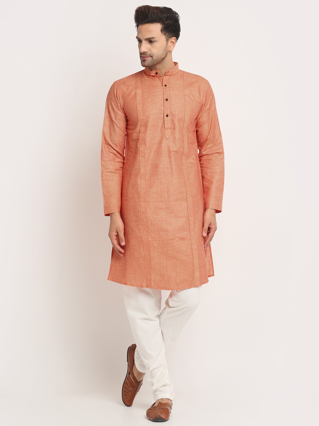 

KLOTTHE Mandarin Collar Straight Regular Cotton Kurta, Orange