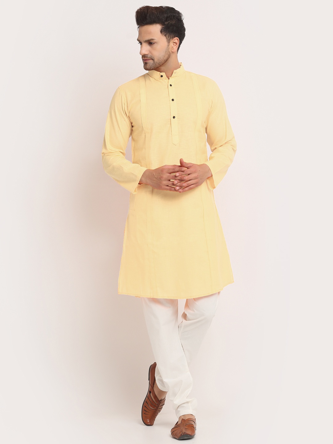 

KLOTTHE Men Mandarin Collar Cotton Kurta, Yellow