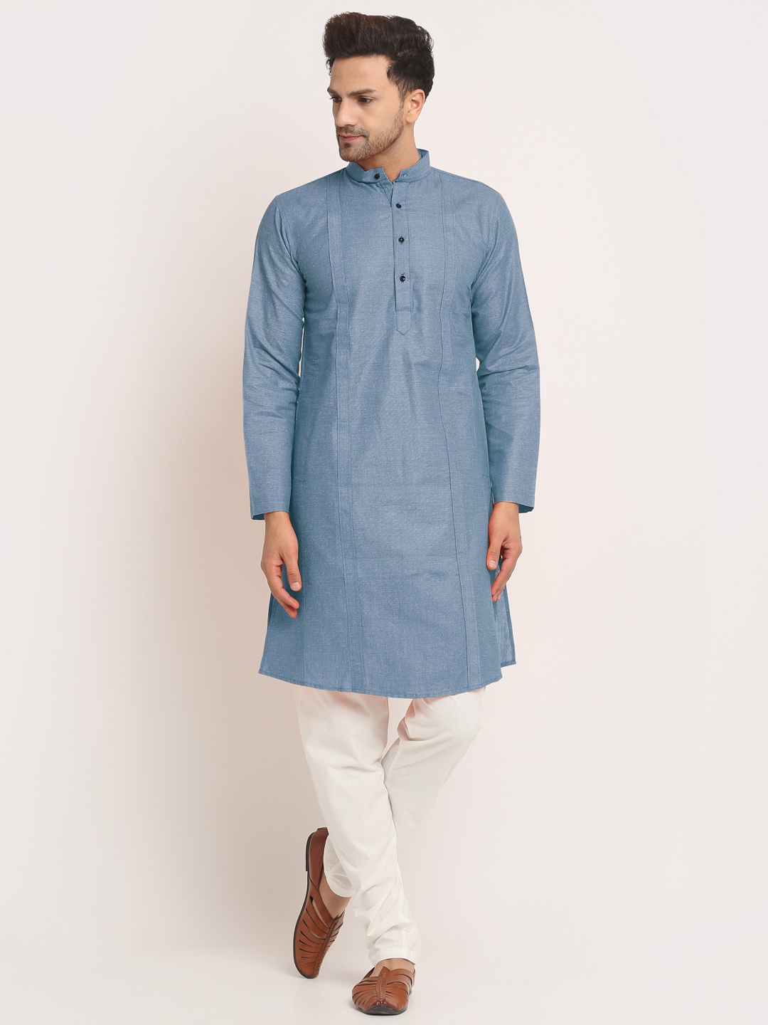 

KLOTTHE Men Mandarin Collar Cotton Kurta, Blue