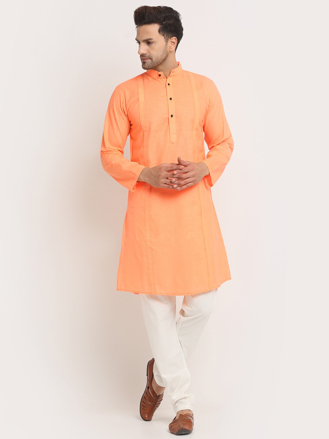 

KLOTTHE Men Mandarin Collar Cotton Kurta, Orange