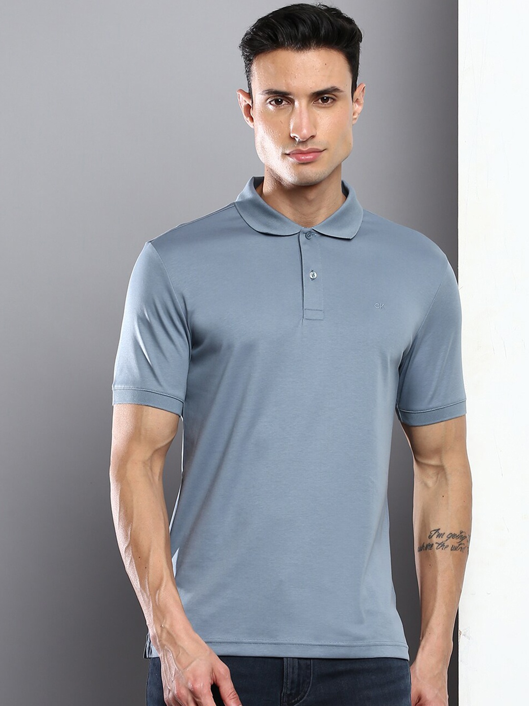 

Calvin Klein Jeans Men Polo Collar Cotton T-shirt, Grey