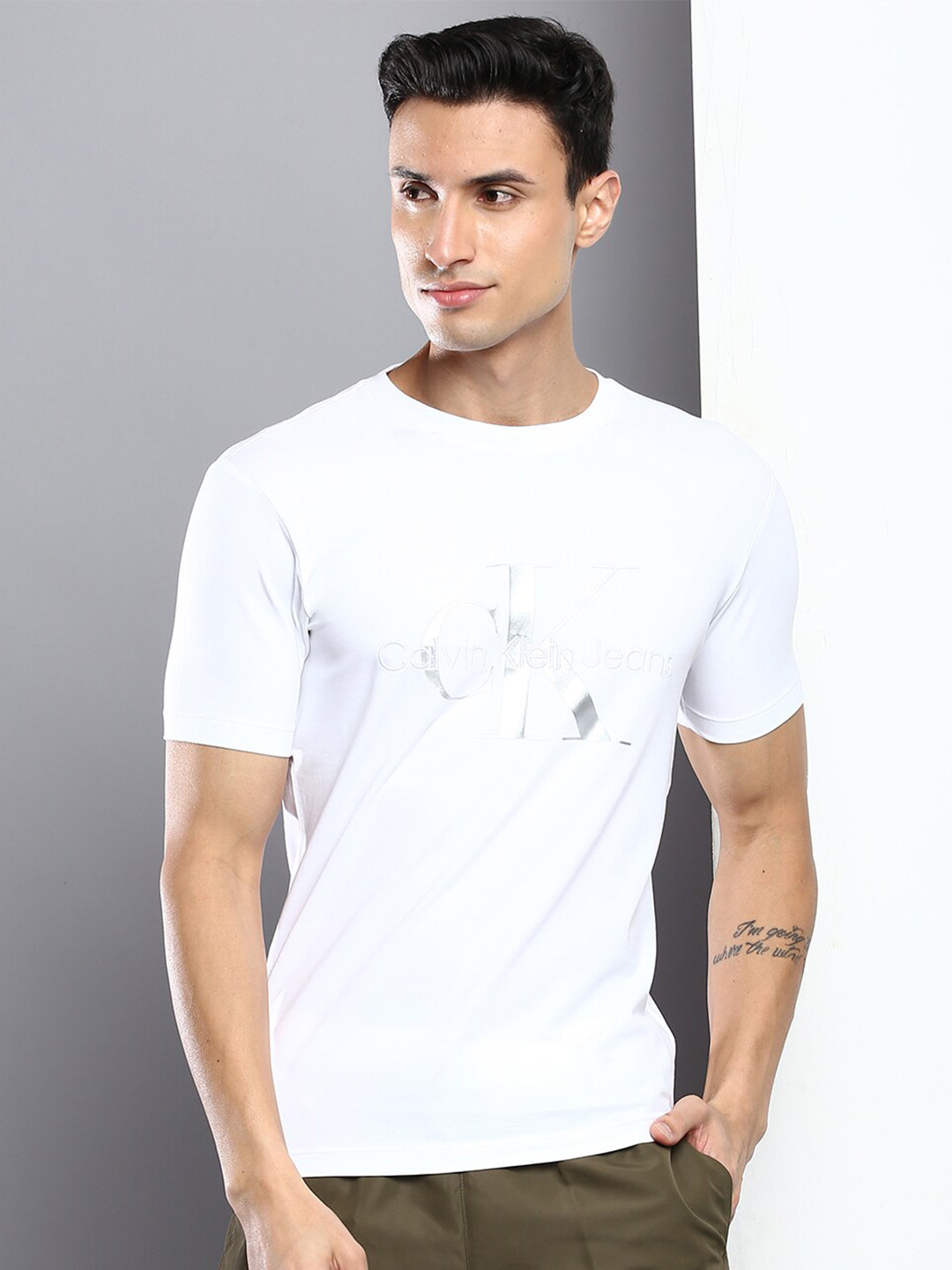 

Calvin Klein Jeans Men Typography Printed T-shirt, White