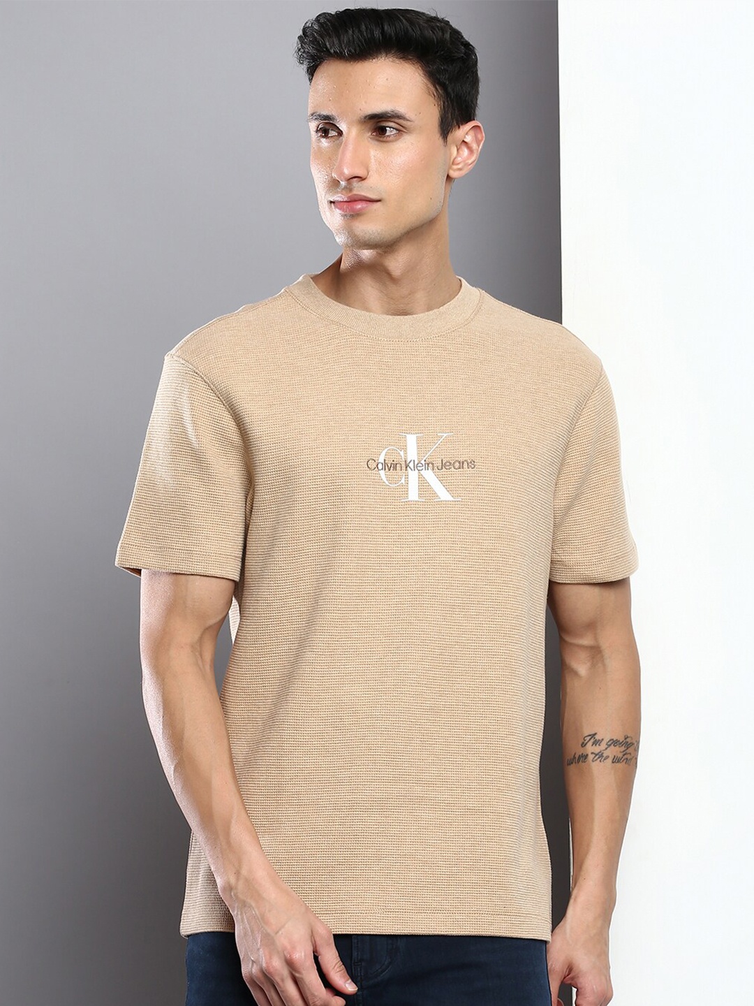 

Calvin Klein Jeans Men Round Neck T-shirt, Beige