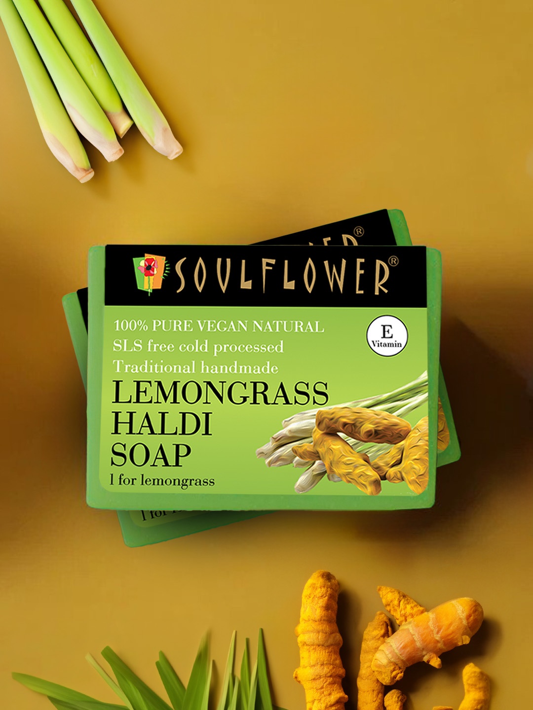 

Soulflower Unisex Pack of 2 Lemongrass Haldi Soaps, Green