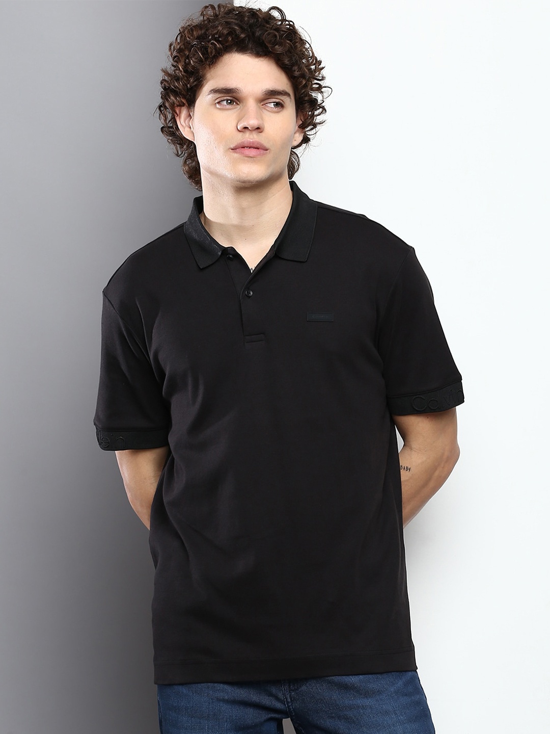 

Calvin Klein Jeans Men Polo Collar Organic Cotton T-shirt, Black