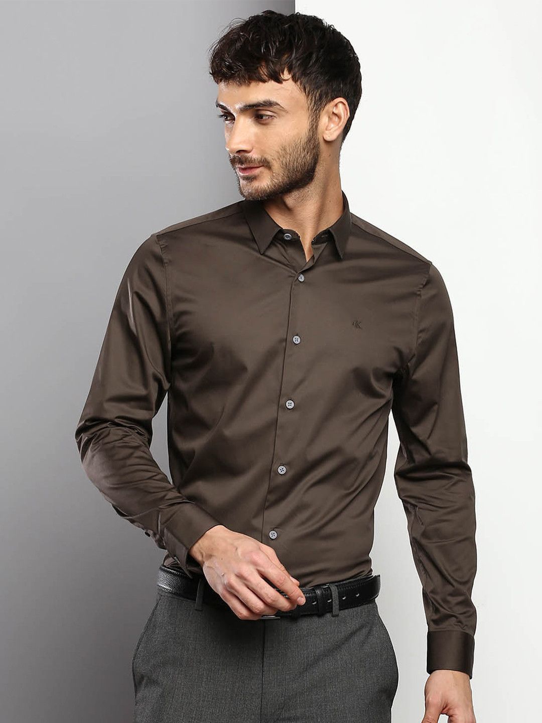 

Calvin Klein Jeans Men Slim Fit Formal Shirt, Brown