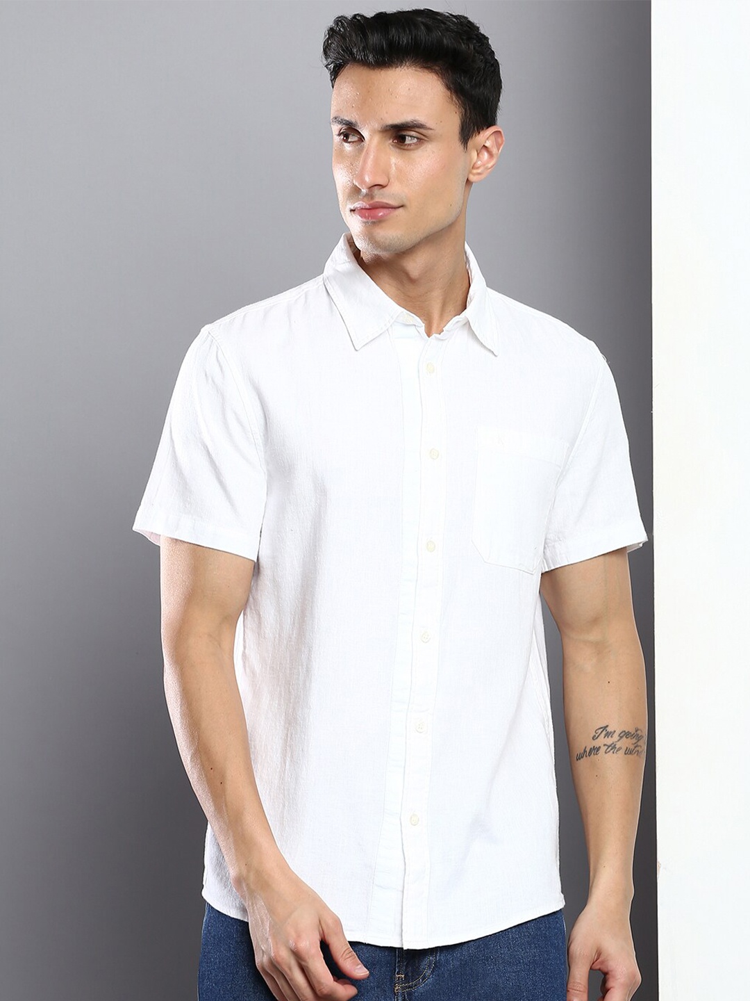 

Calvin Klein Jeans Men Cotton Hemp Casual Shirt, White