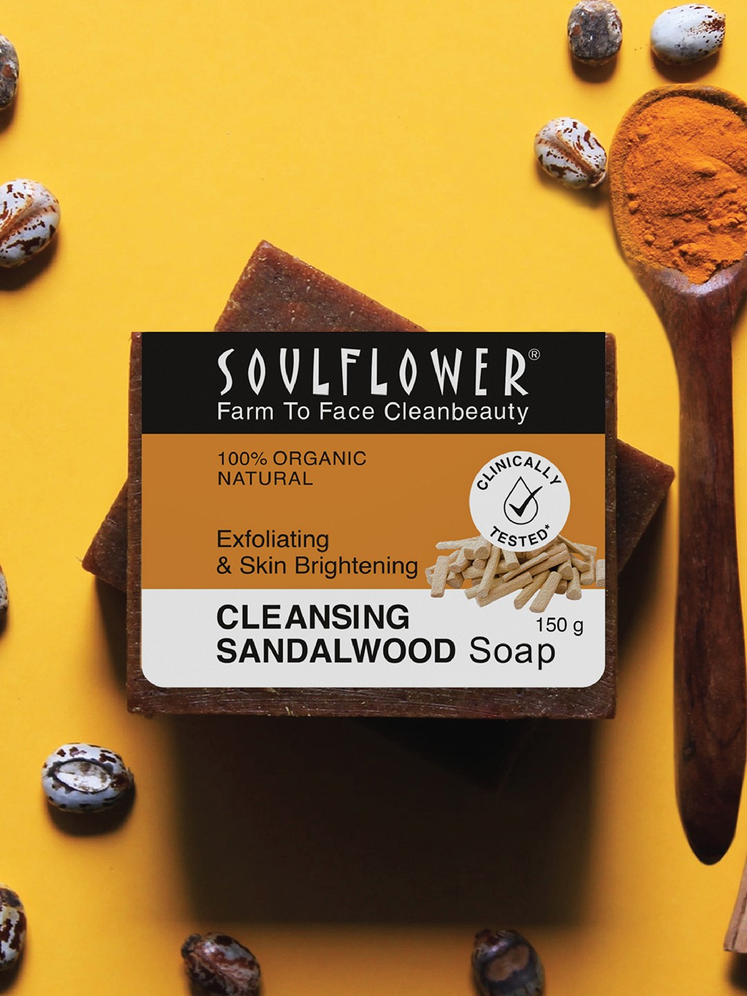 

Soulflower Pack of 2 Cleansing Sandalwood Handmade Soaps 100% Natural Exfoliator 150g each, Mustard