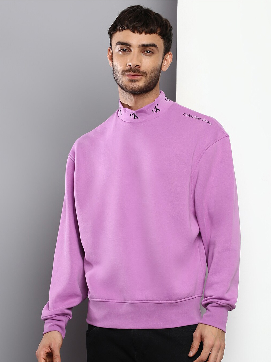 

Calvin Klein Jeans Mock Collar Cotton Sweatshirt, Purple