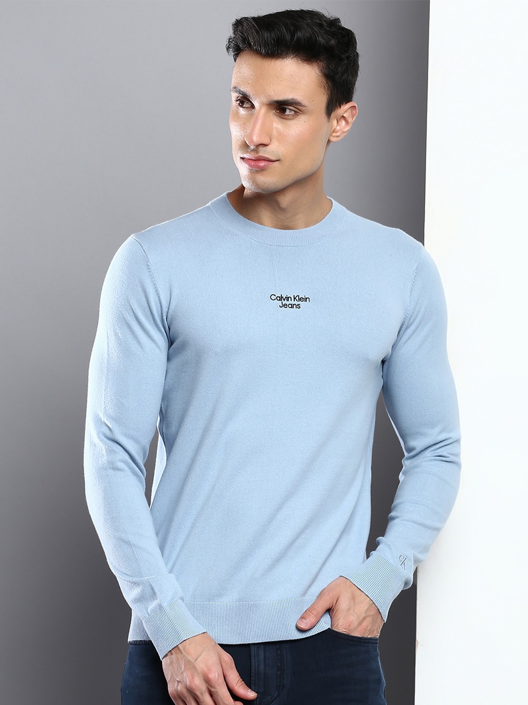 

Calvin Klein Jeans Men Solid Pullover Organic Cotton Sweater, Blue