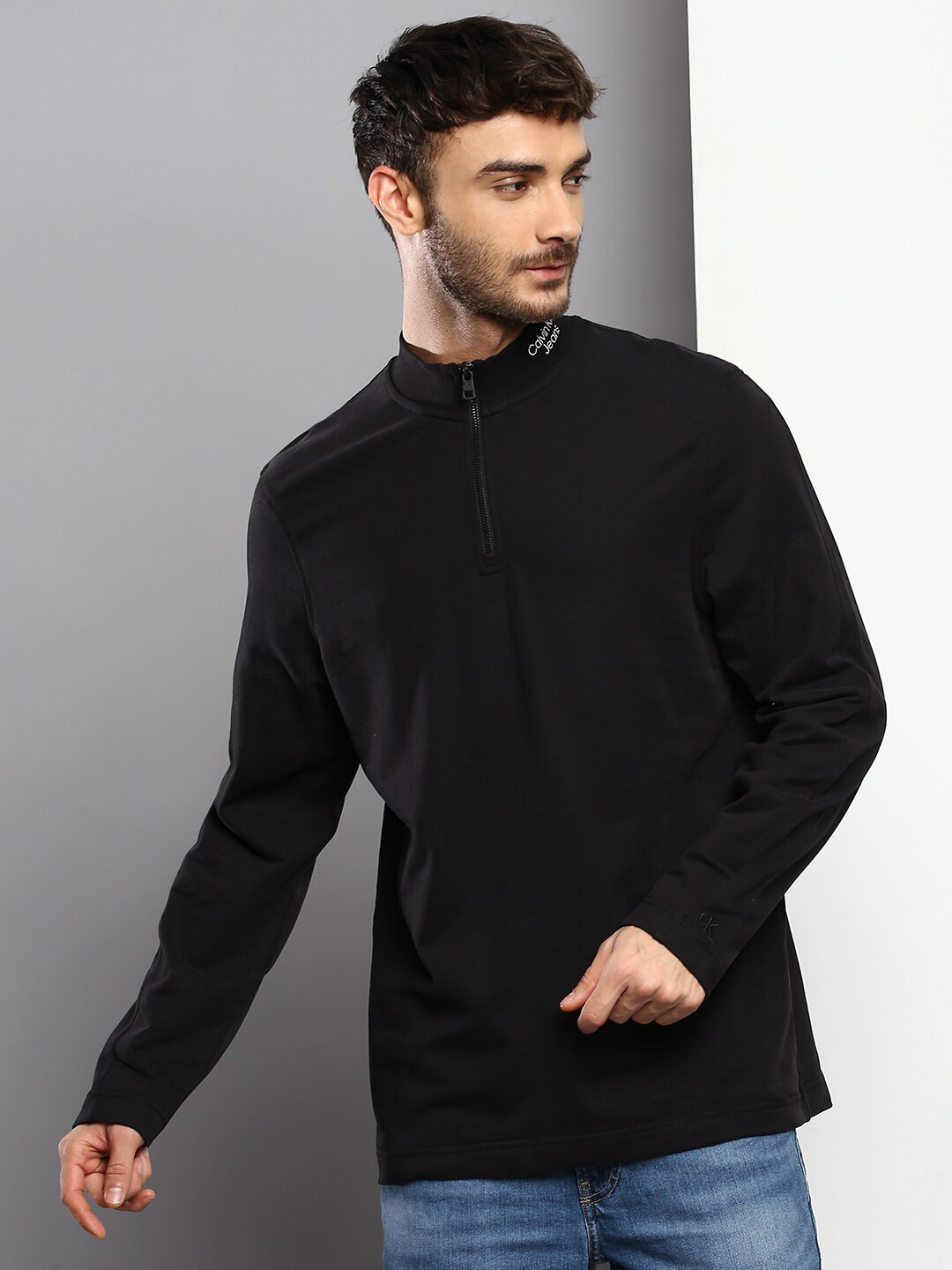 

Calvin Klein Jeans Men High Neck Organic Cotton T-shirt, Black
