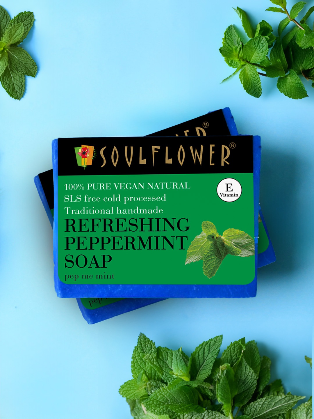 

Soulflower Unisex Pack of 2 Refreshing Peppermint Soaps, Blue