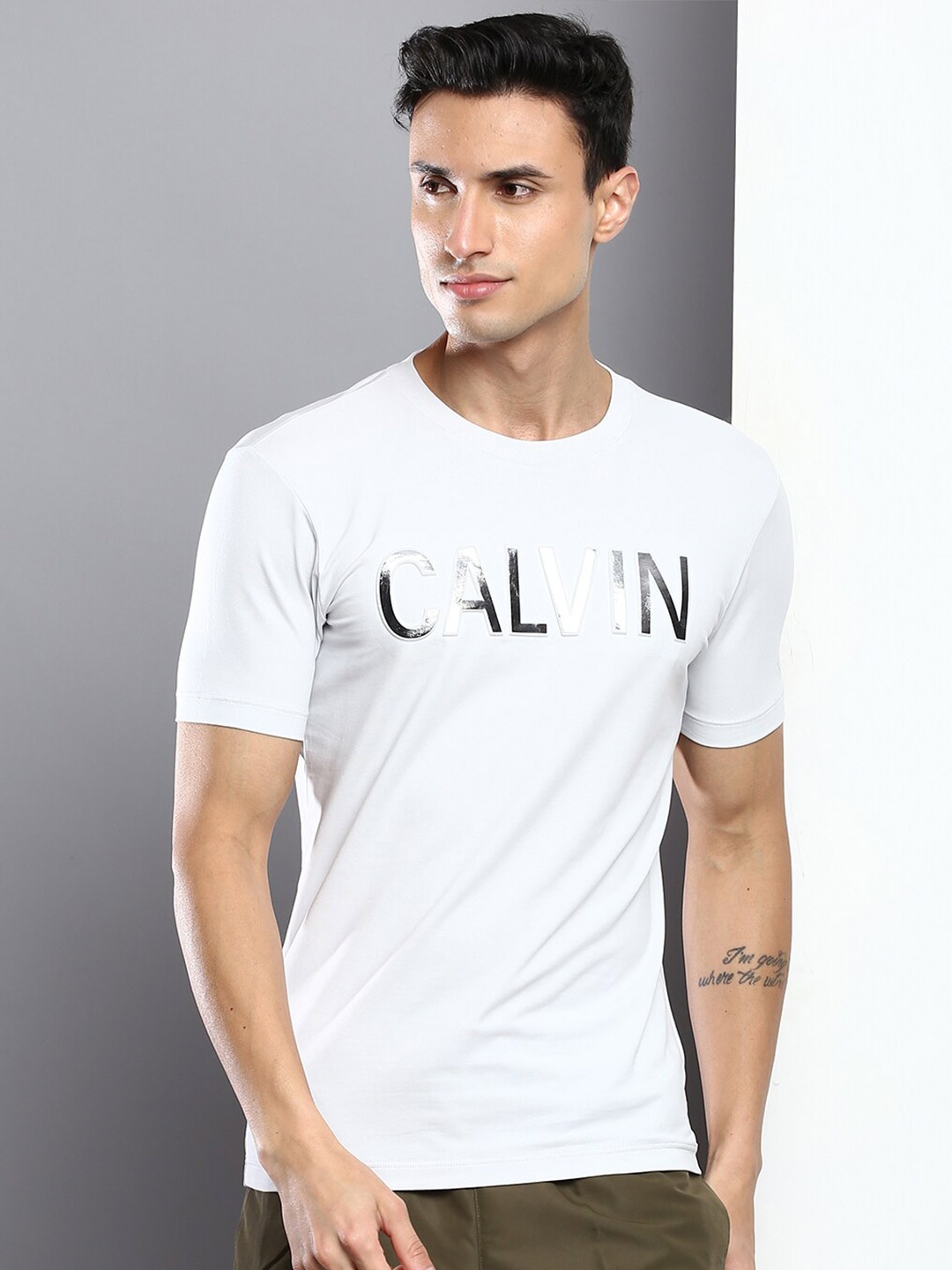 

Calvin Klein Jeans Men Brand Logo Printed T-shirt, White