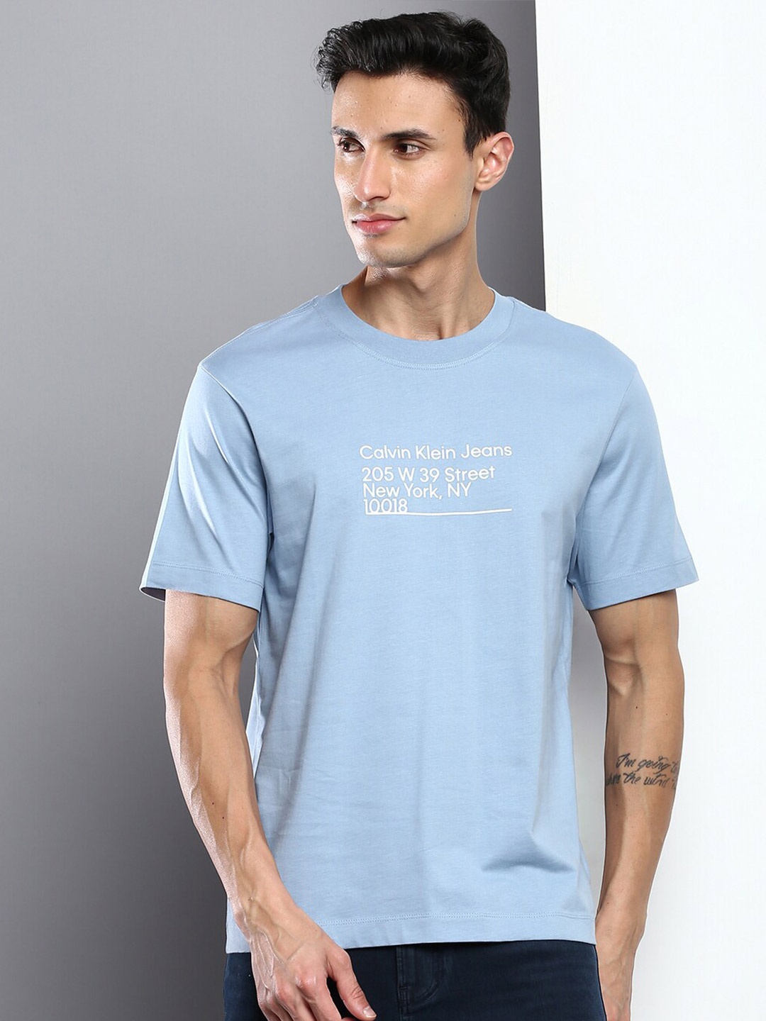 

Calvin Klein Jeans Men Typography Printed Organic Cotton T-shirt, Blue