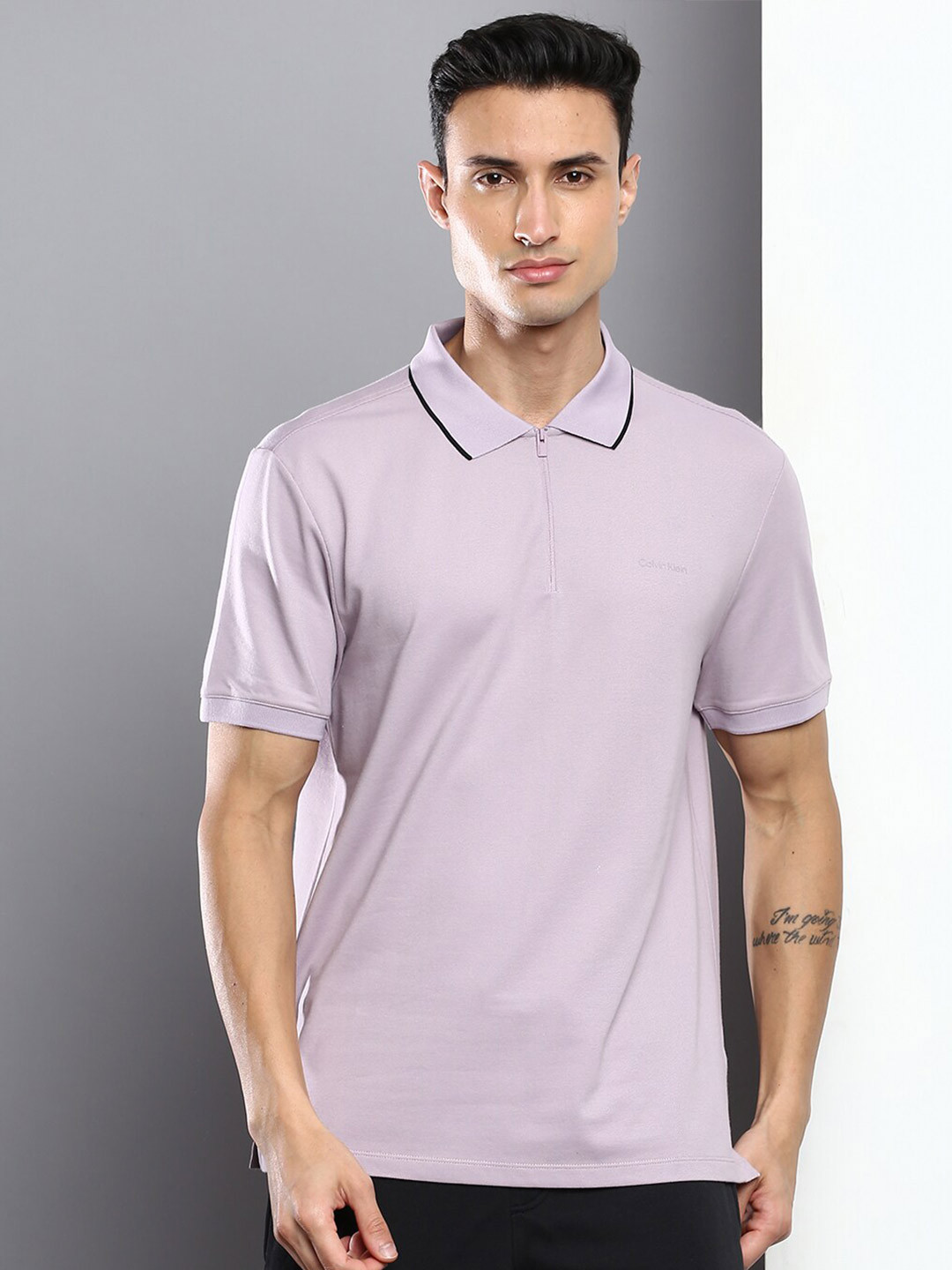

Calvin Klein Jeans Men Polo Collar Half Zipper T-shirt, Lavender