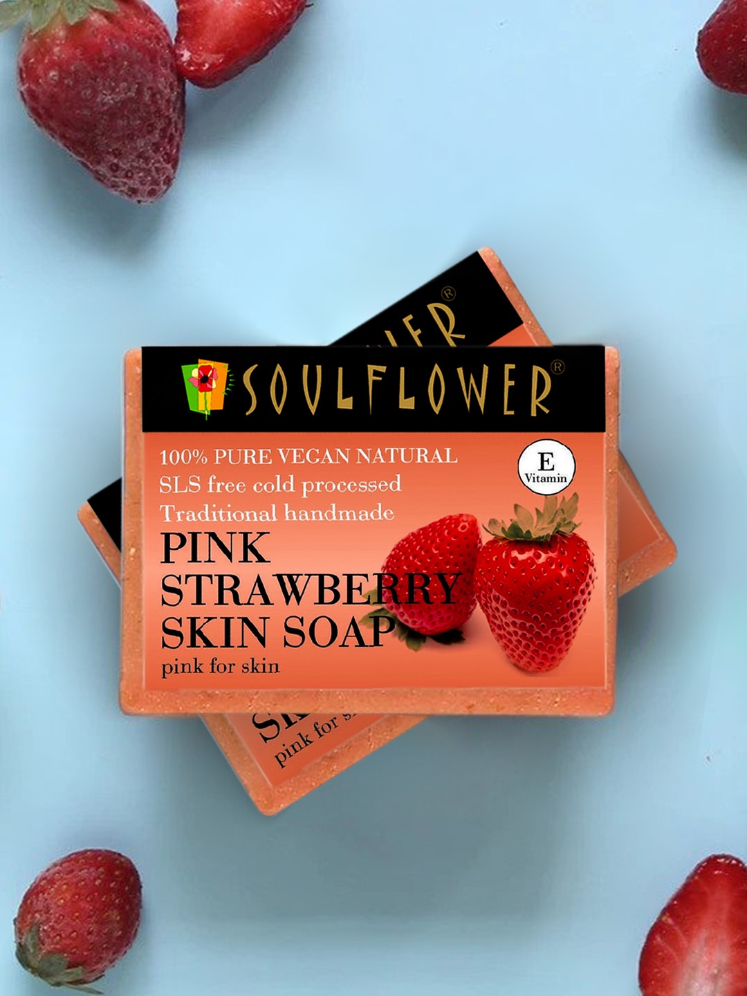 

Soulflower Sustainable Unisex Pack of 2 Pink Strawberry Skin Soaps, Peach