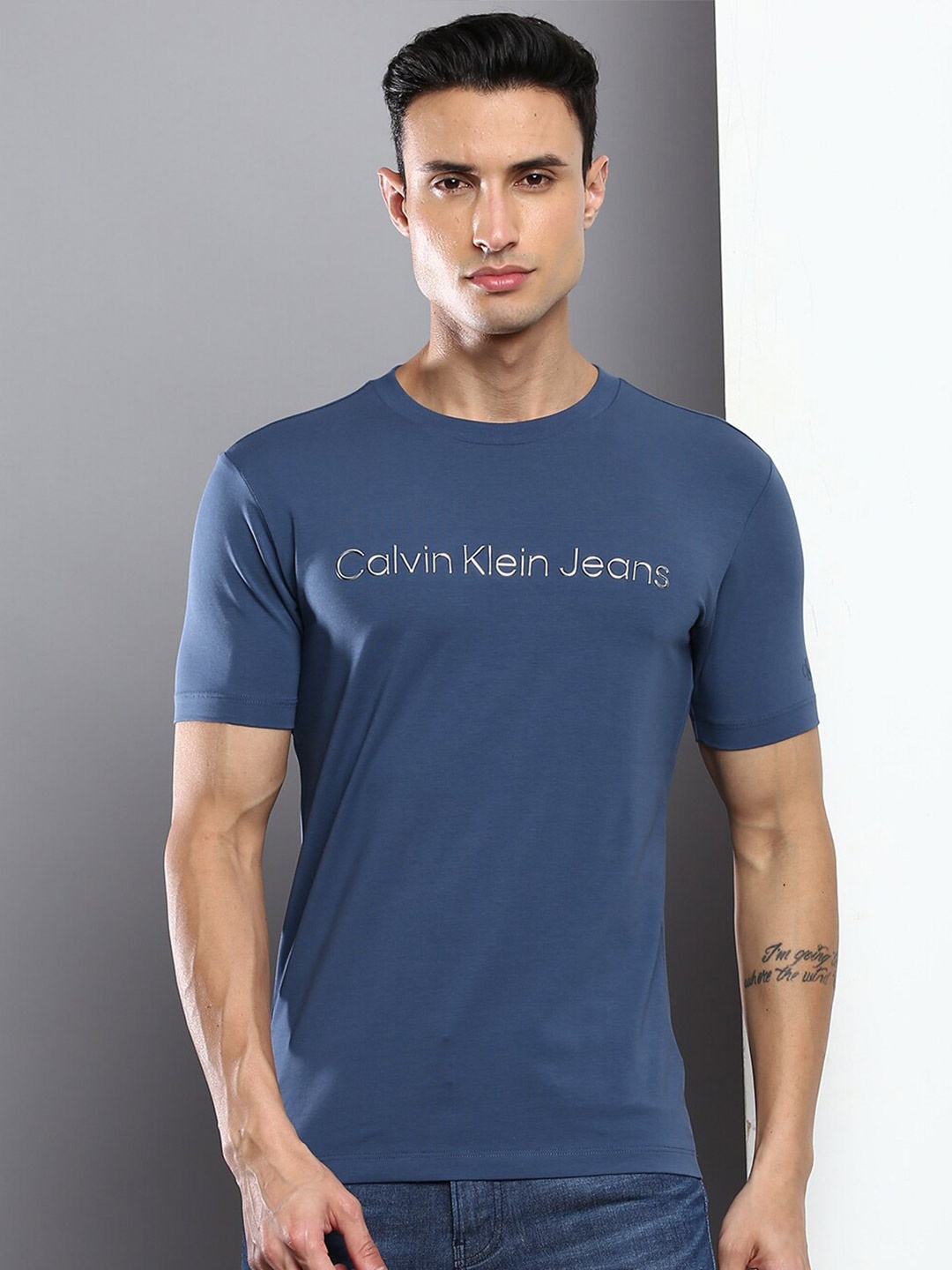 

Calvin Klein Jeans Men Typography Printed T-shirt, Blue